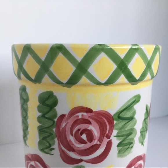 Utensil Crock Hausenware Libby Wilke vi rage Ceramic Stoneware yellow roses - Picture 12 of 13